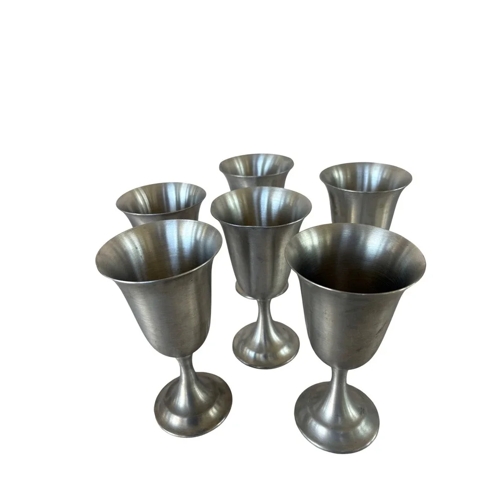 Leonard Pewter Goblets Set of 6 Silver Excellent Weighted Vintage Cups